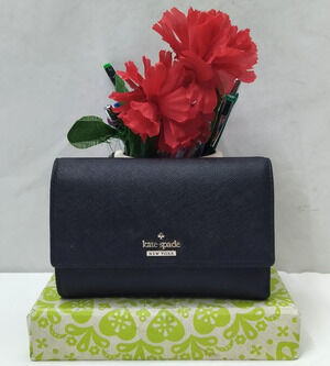 Kate Spade New York Black Leather Credit Card ID Window Trifold Wallet